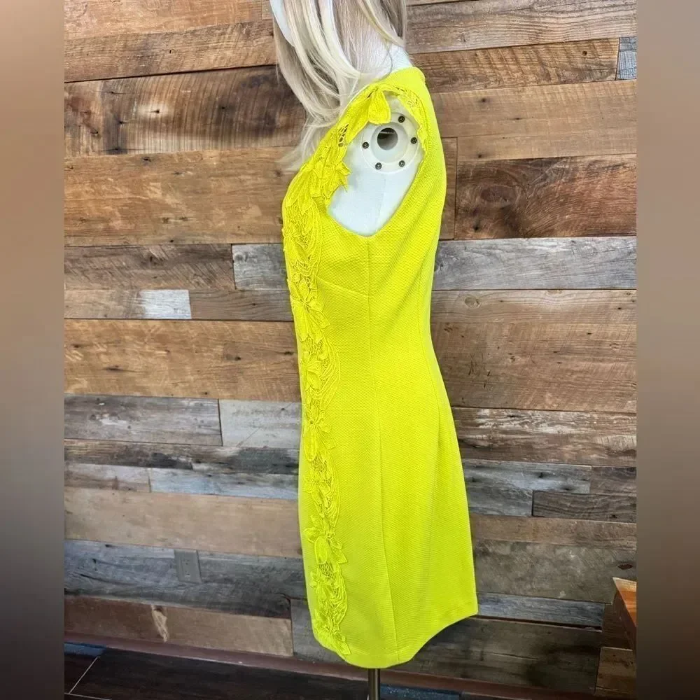 Badgley Mischka Yellow Sheath Dress with Flutter Cap Sleeves